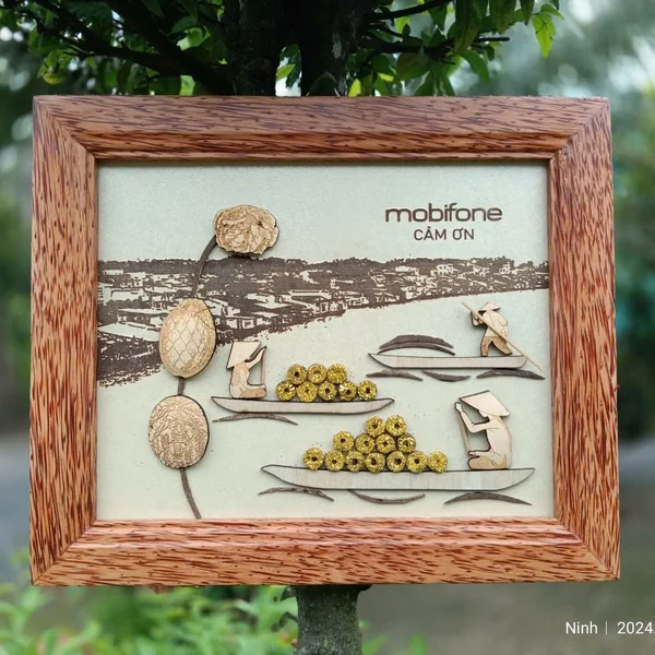 TRANH KHUNG GỖ DỪA, ỐP NỔI - SIZE 20X25CM