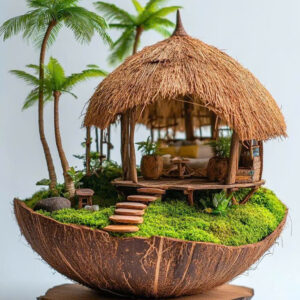 Mô hình tiểu cảnh "Resort Ốc Đảo" từ vỏ dừa tự nhiên.