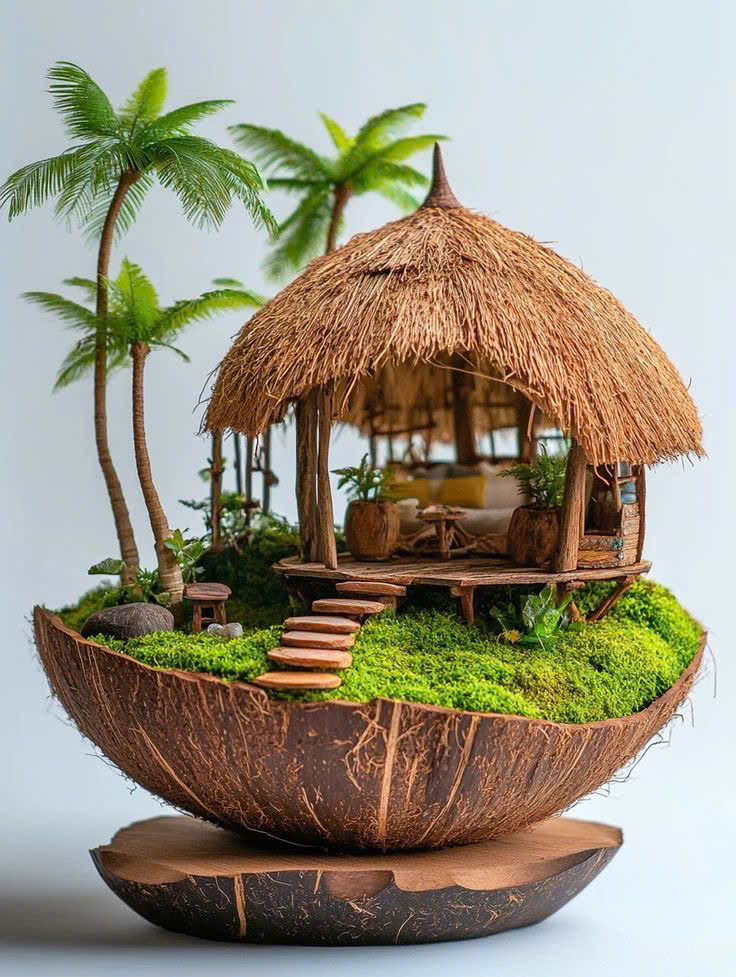 Mô hình tiểu cảnh "Resort Ốc Đảo" từ vỏ dừa tự nhiên.