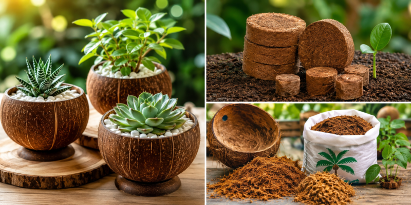 Sản phẩm tái chế từ dừa như chậu gáo dừa, mụn dừa và viên nén xơ dừa giúp bảo vệ môi trường, giảm rác thải và hướng đến lối sống xanh.